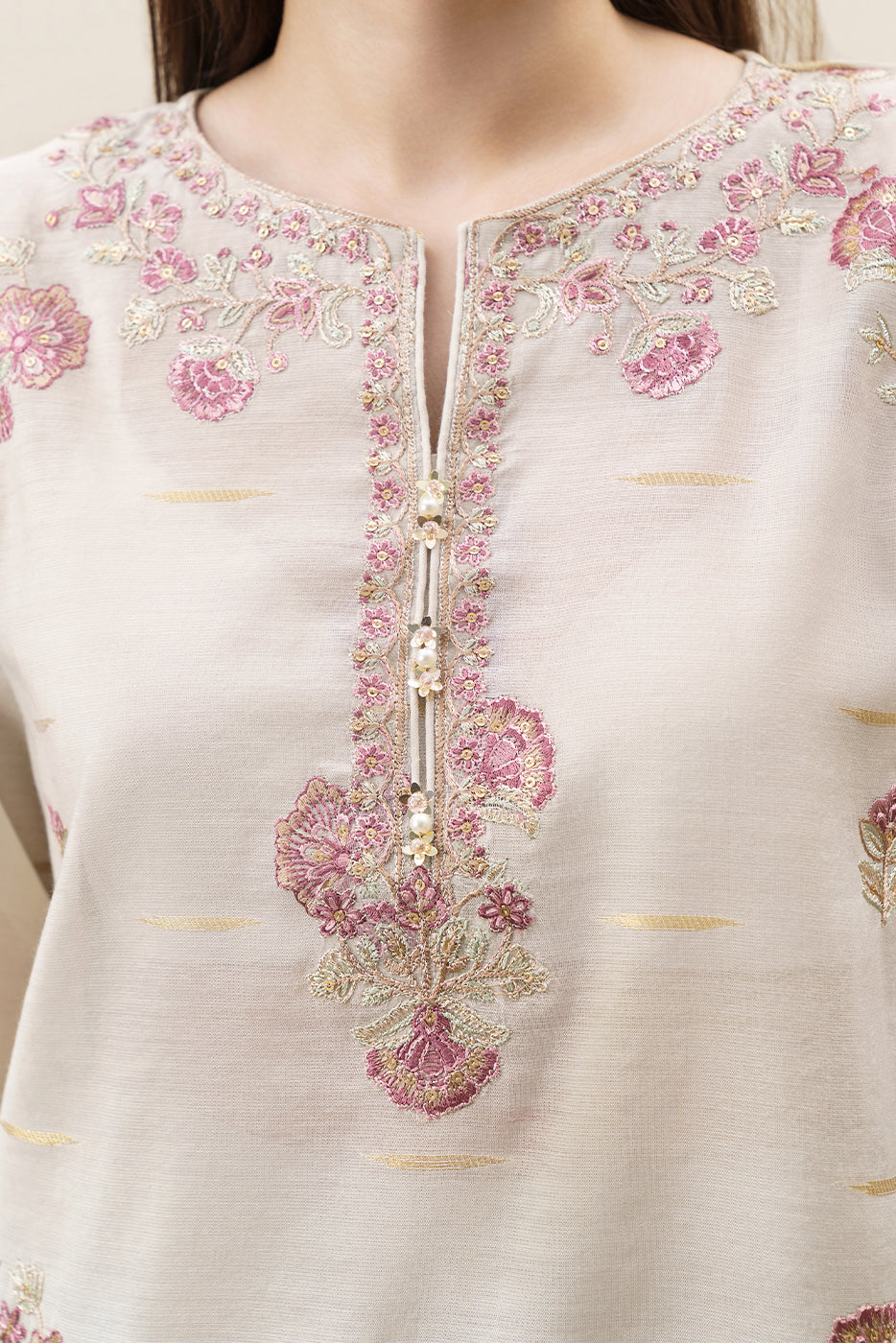 3 PIECE EMBROIDERED YARN DYED JACQUARD SUIT-SERENA GOLD (UNSTITCHED)