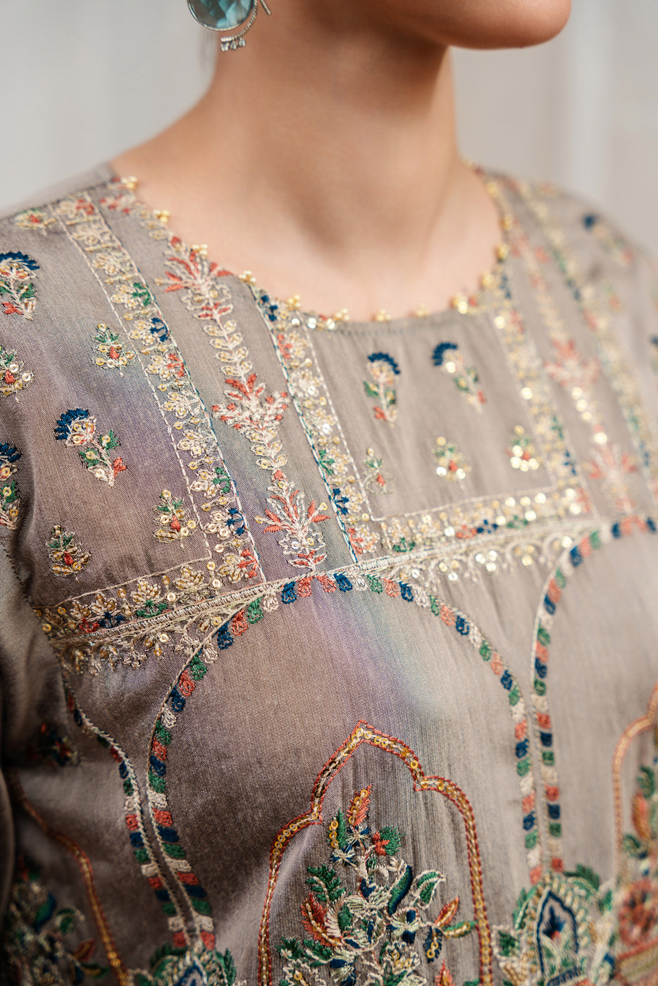 3 Piece Embroidered Two Tone Suit-Star Dust (Unstitched)