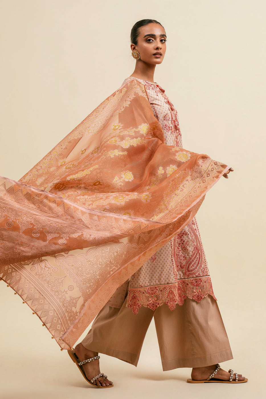 3 Piece - Embroiderd Lawn Suit - Taupe Verve (Unstitched)