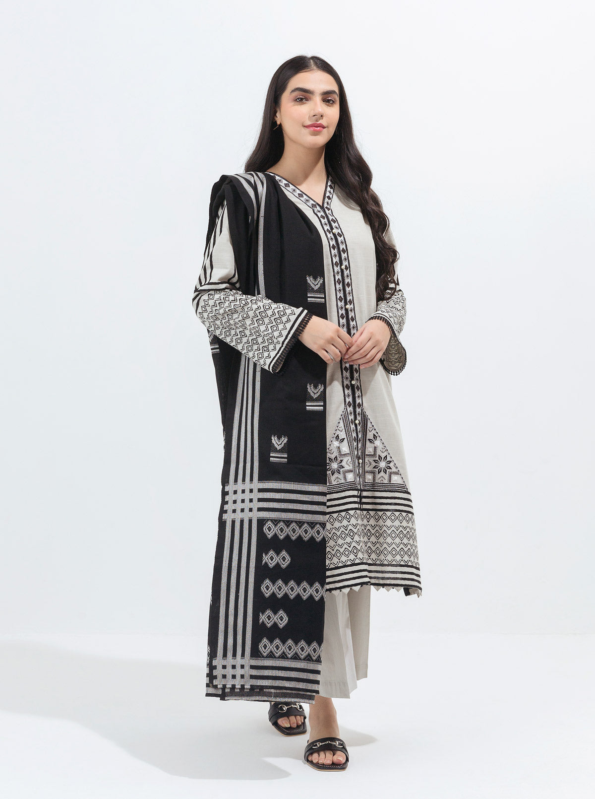 Ivory Mist-Embroidered With Shawl-3P (Unstitched)
