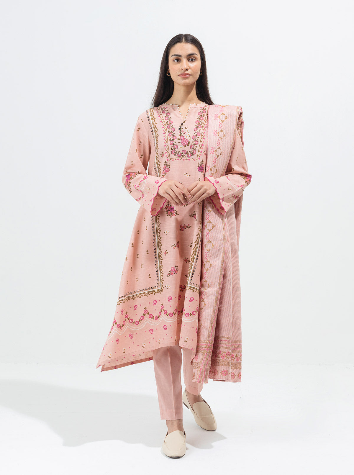 Serene Gardenia-Printed With Shawl-3P