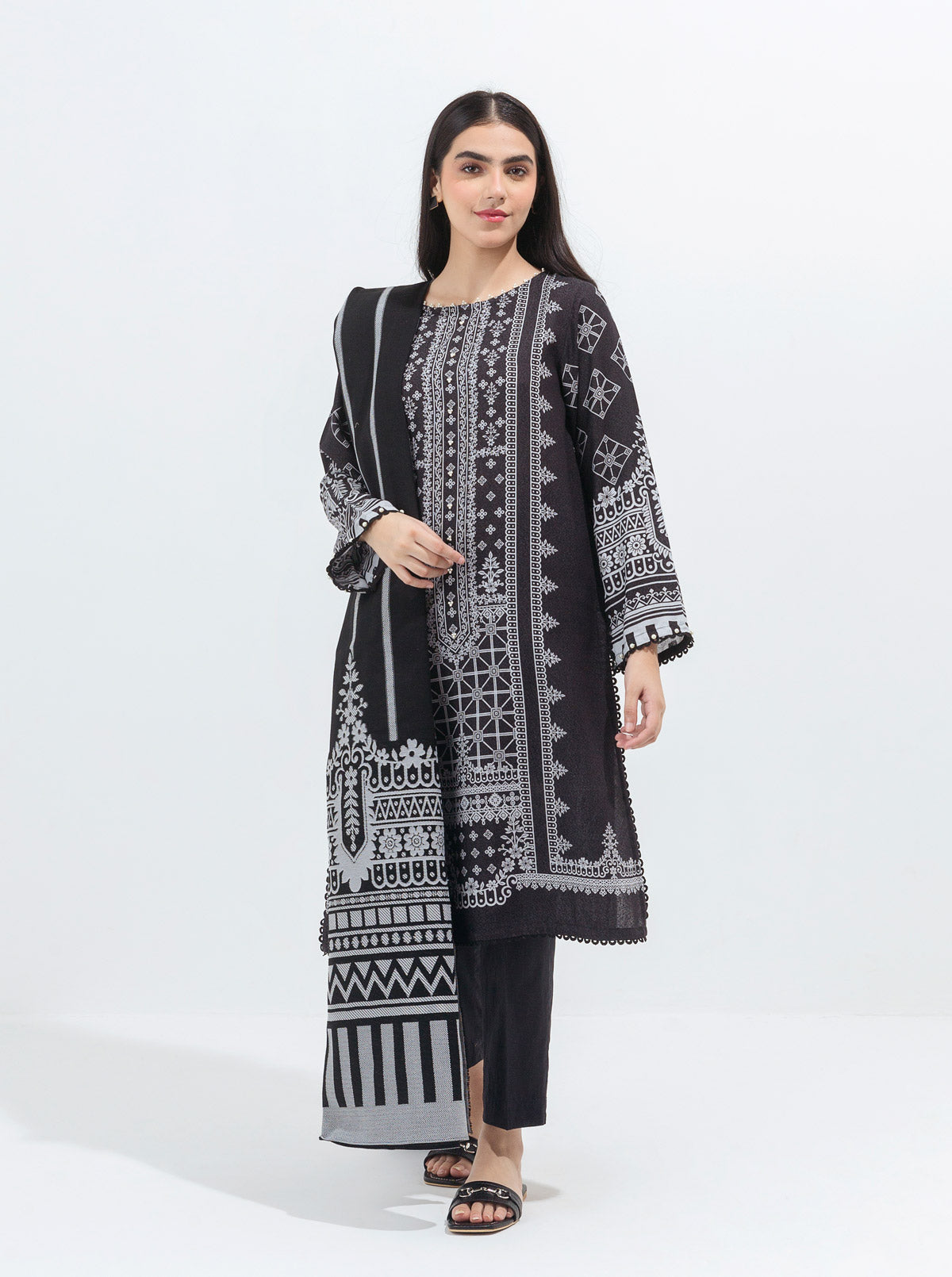 Black Pearl-Printed With Shawl-3P