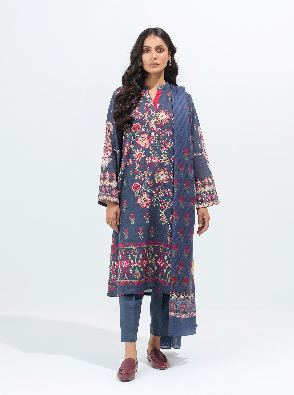 Boho Chintz-Printed With Shawl-3P (Unstitched)
