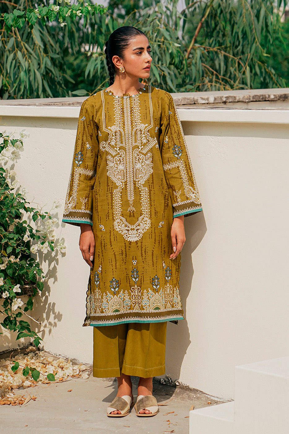 2 Piece - Printed Khaddar Suit - Ochre Meadow (Unstitched)