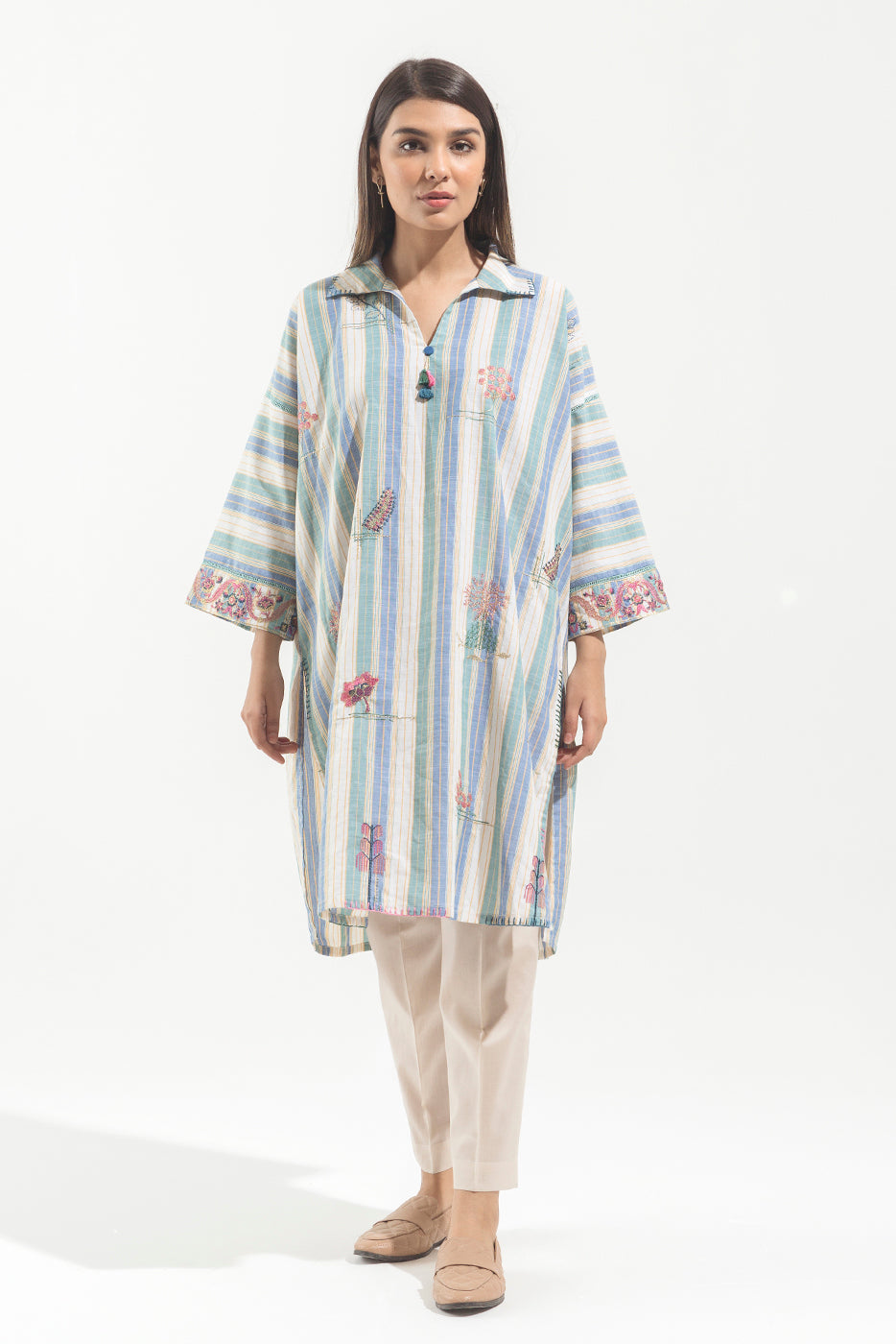 1 Piece - Embroidered Yarn Dyed Shirt - Linear Elm