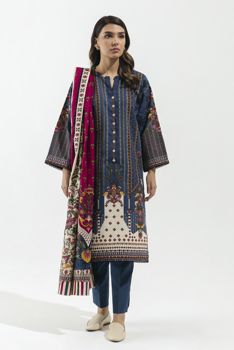 3 Piece - Printed Khaddar Suit - Ethnic Aura