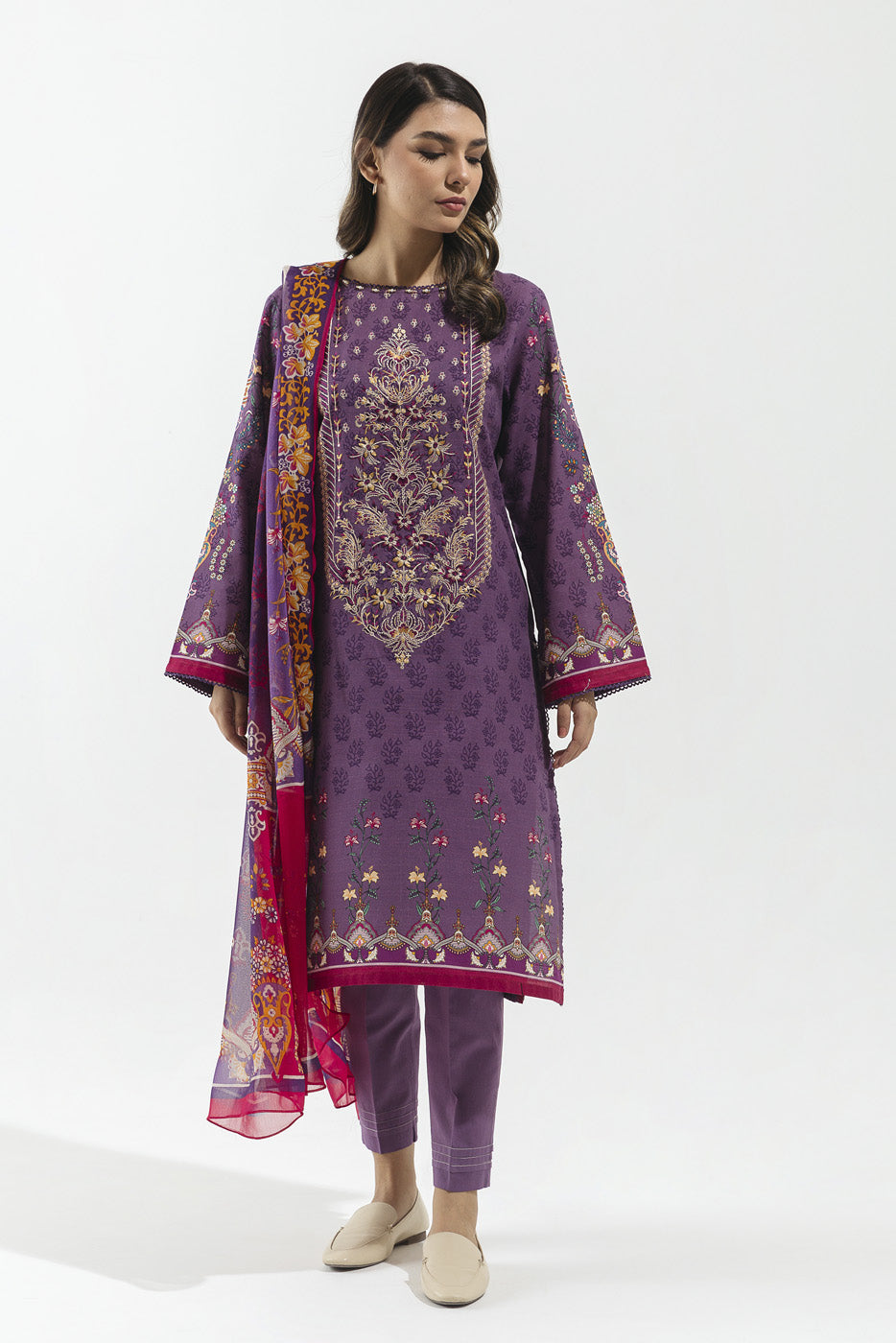 3 Piece - Embroidered Khaddar Suit - Amethyst Glow