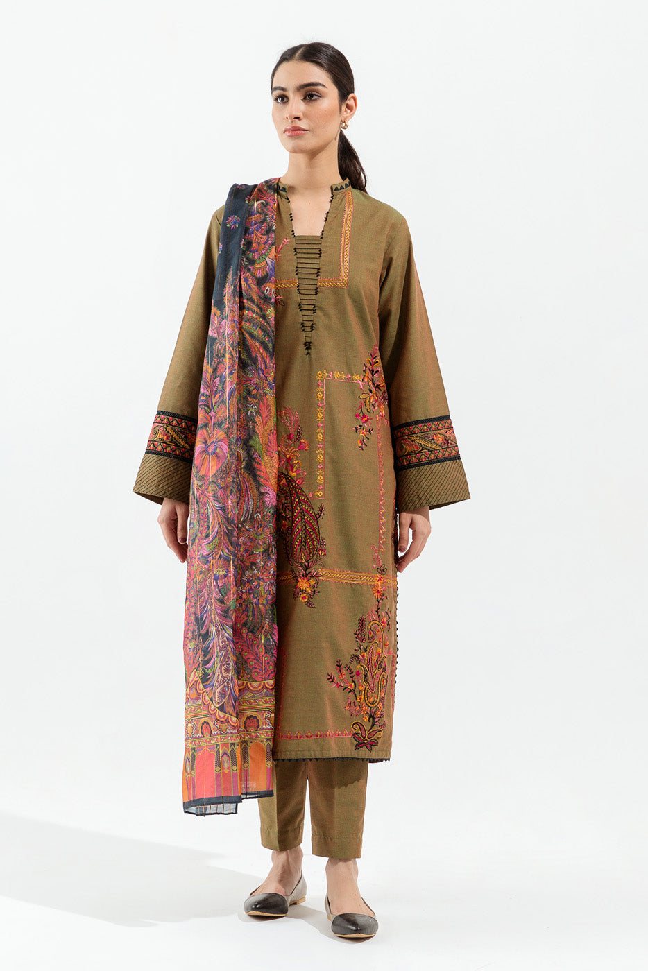 3 Piece - Embroidered Embroidered/Printed/2Tone Suit - Lush Meadow
