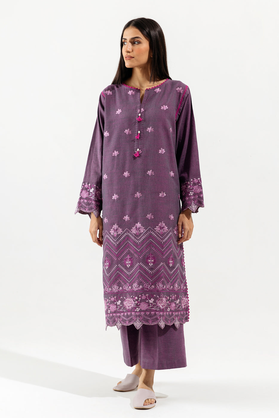 2 Piece - Embroidered Khaddar Suit - Mauve Haze