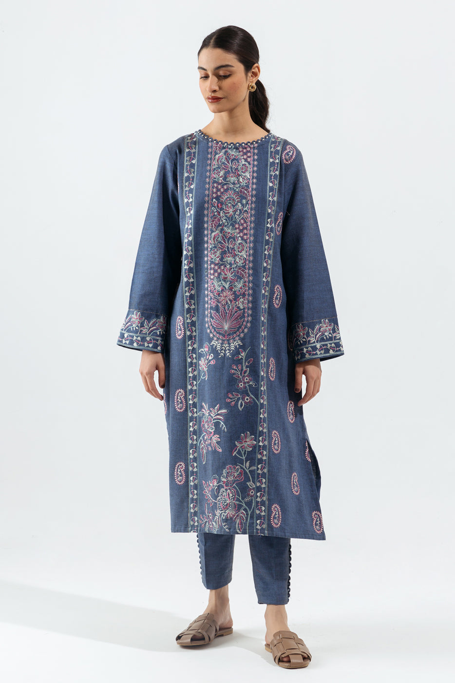 2 Piece - Embroidered Khaddar Suit - Majestic Gem