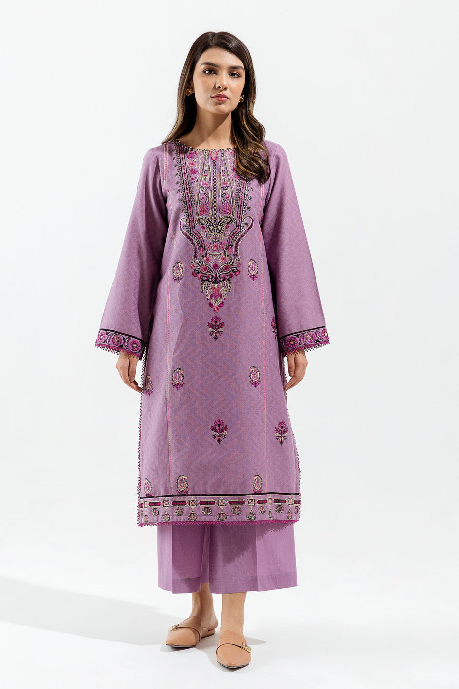 2 Piece - Embroidered Khaddar Suit - Lavender Treasure (Unstitched)
