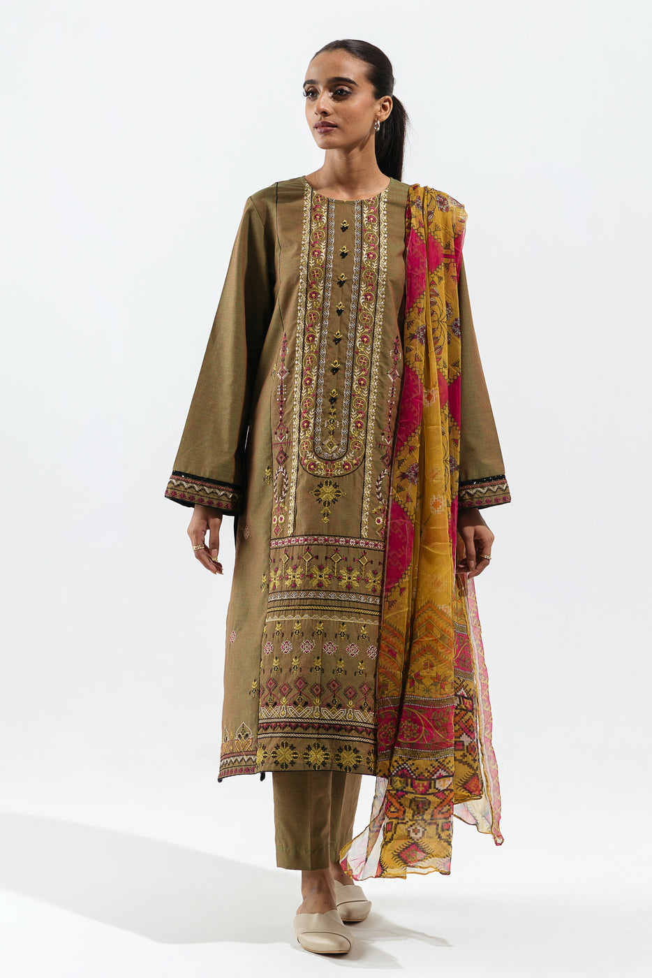 3 Piece - Embroidered Two Tone Suit - Vintage Jewel