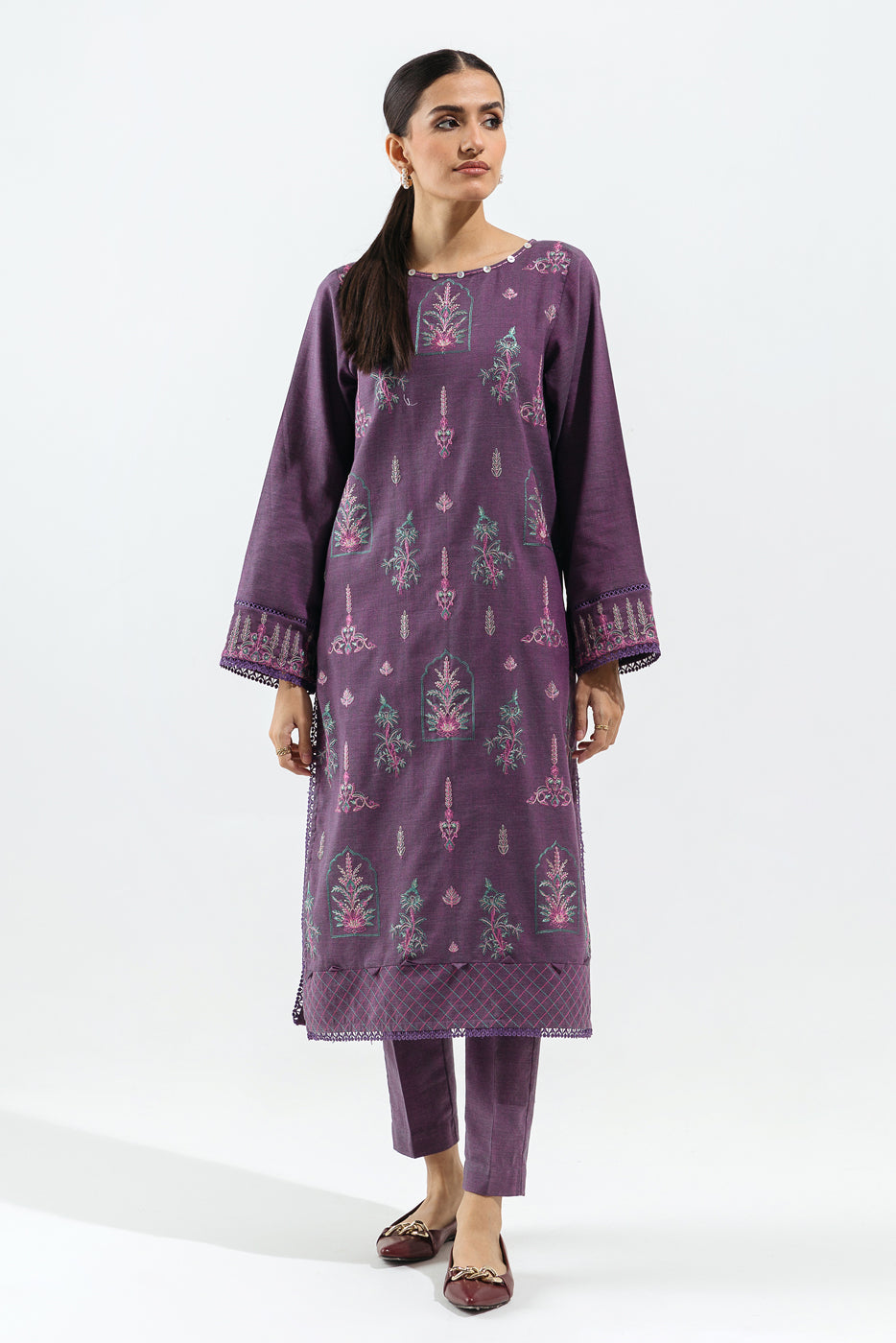 2 Piece - Embroidered Khaddar Suit - Flourite Glow