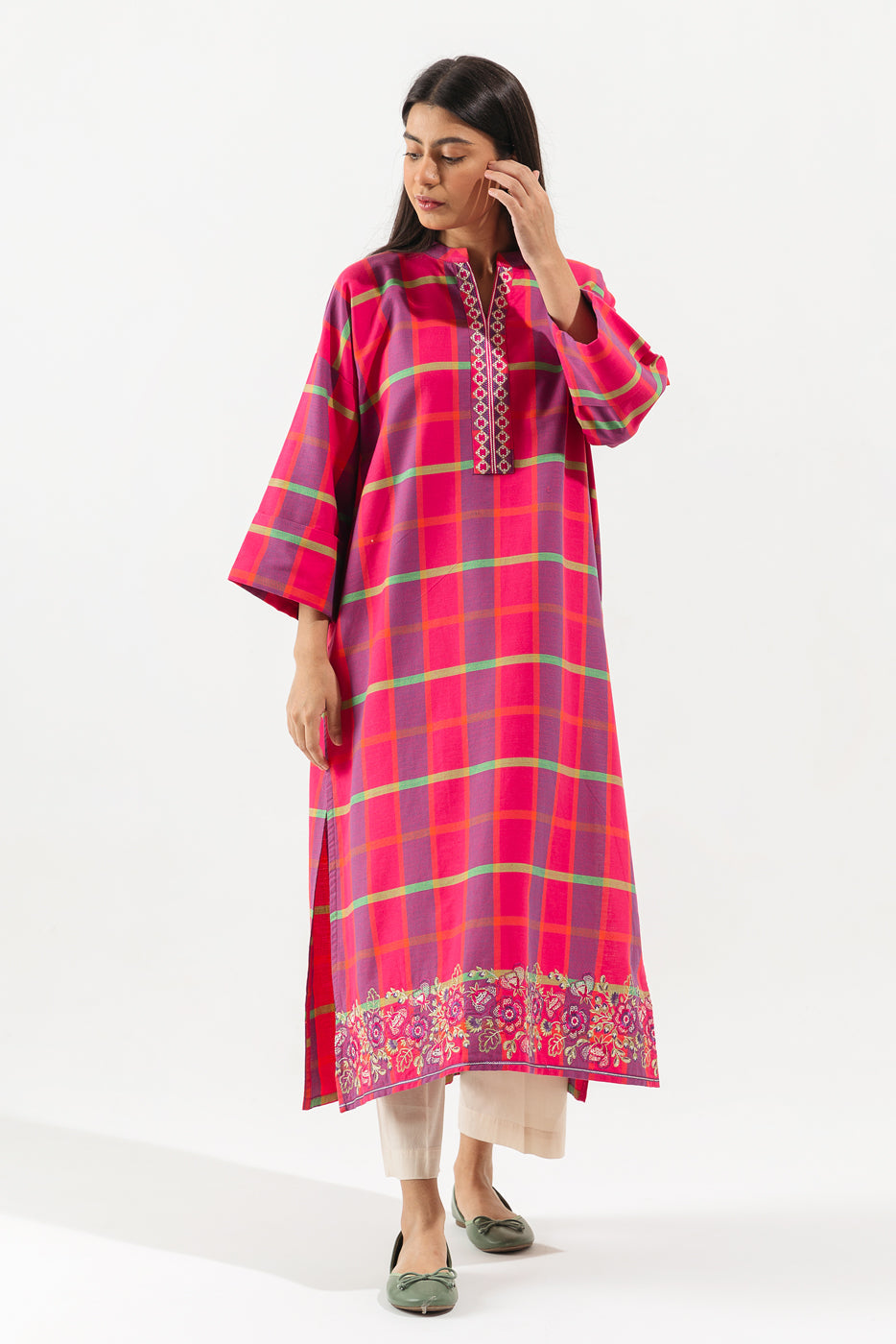 1 Piece - Embroidered Yarn Dyed Shirt - Vivid Vivacious