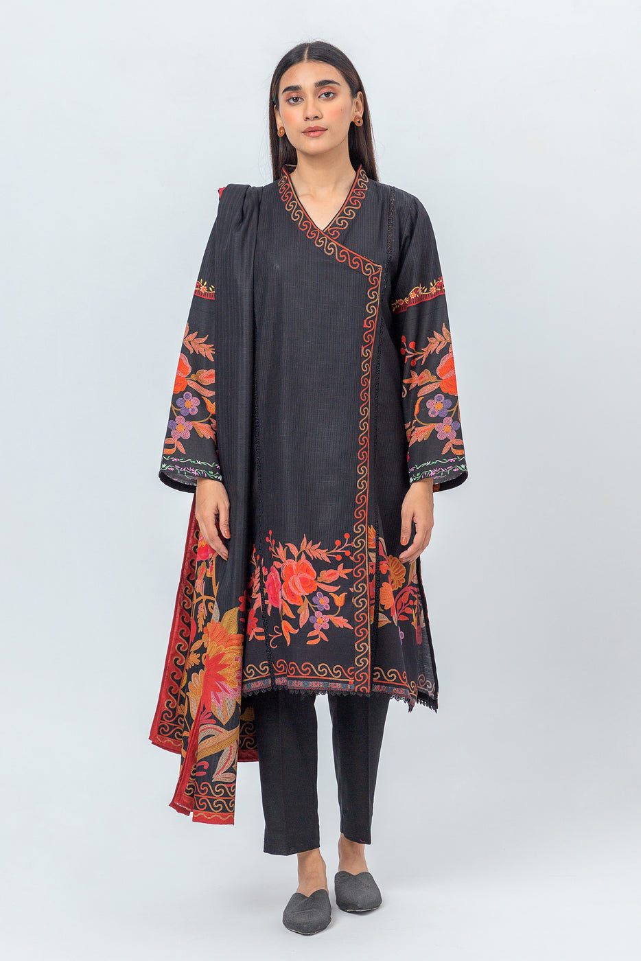 3 Piece - Printed Khaddar Suit - Folk Florals (Unstitched)