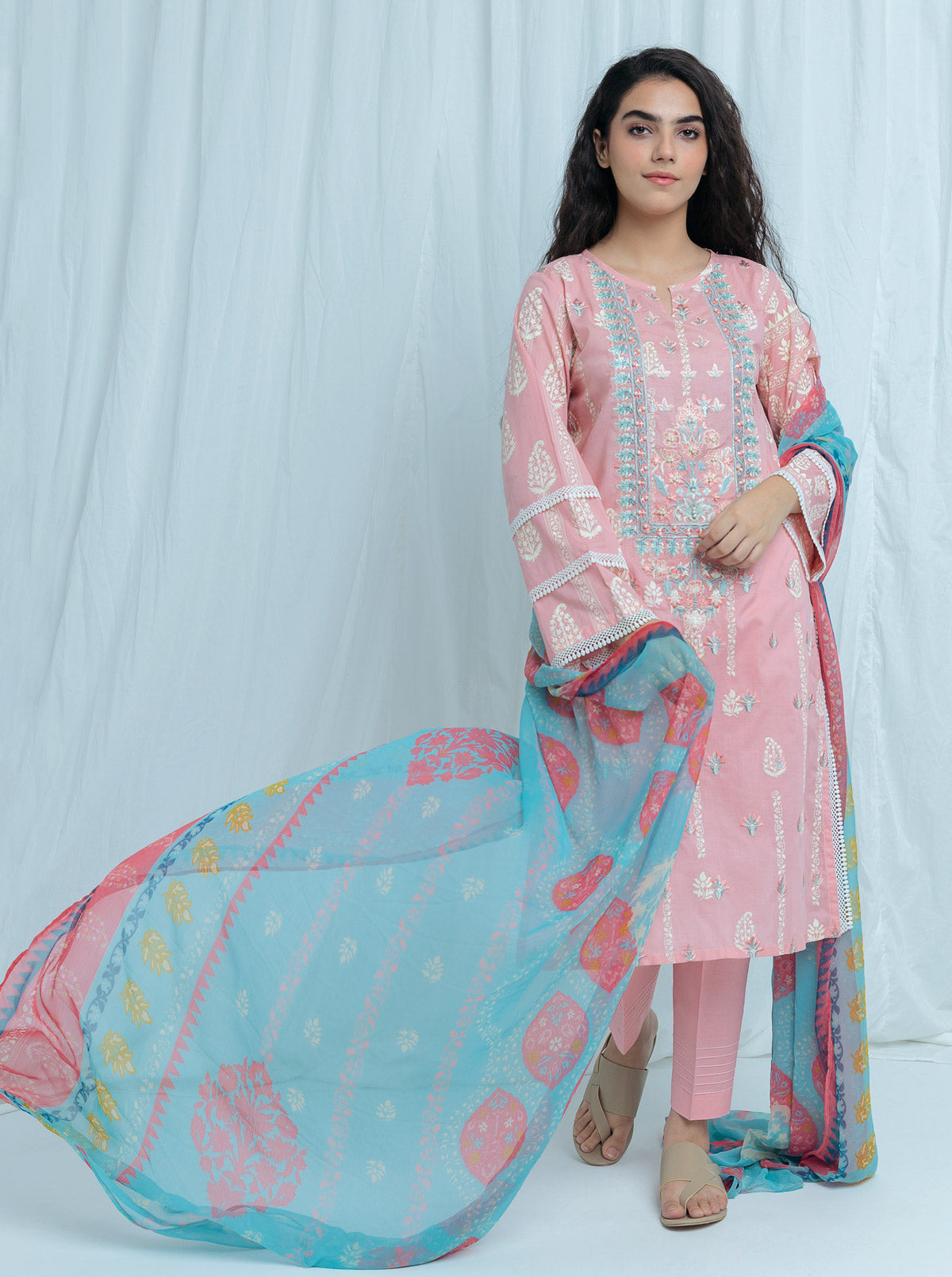 Pink Dahlia-Embroidered-3 Pc (Unstitched)