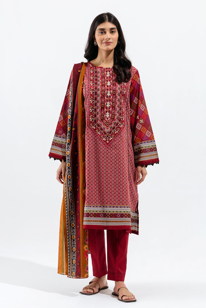 Red Dahlia-Embroidered-2P (Unstitched)
