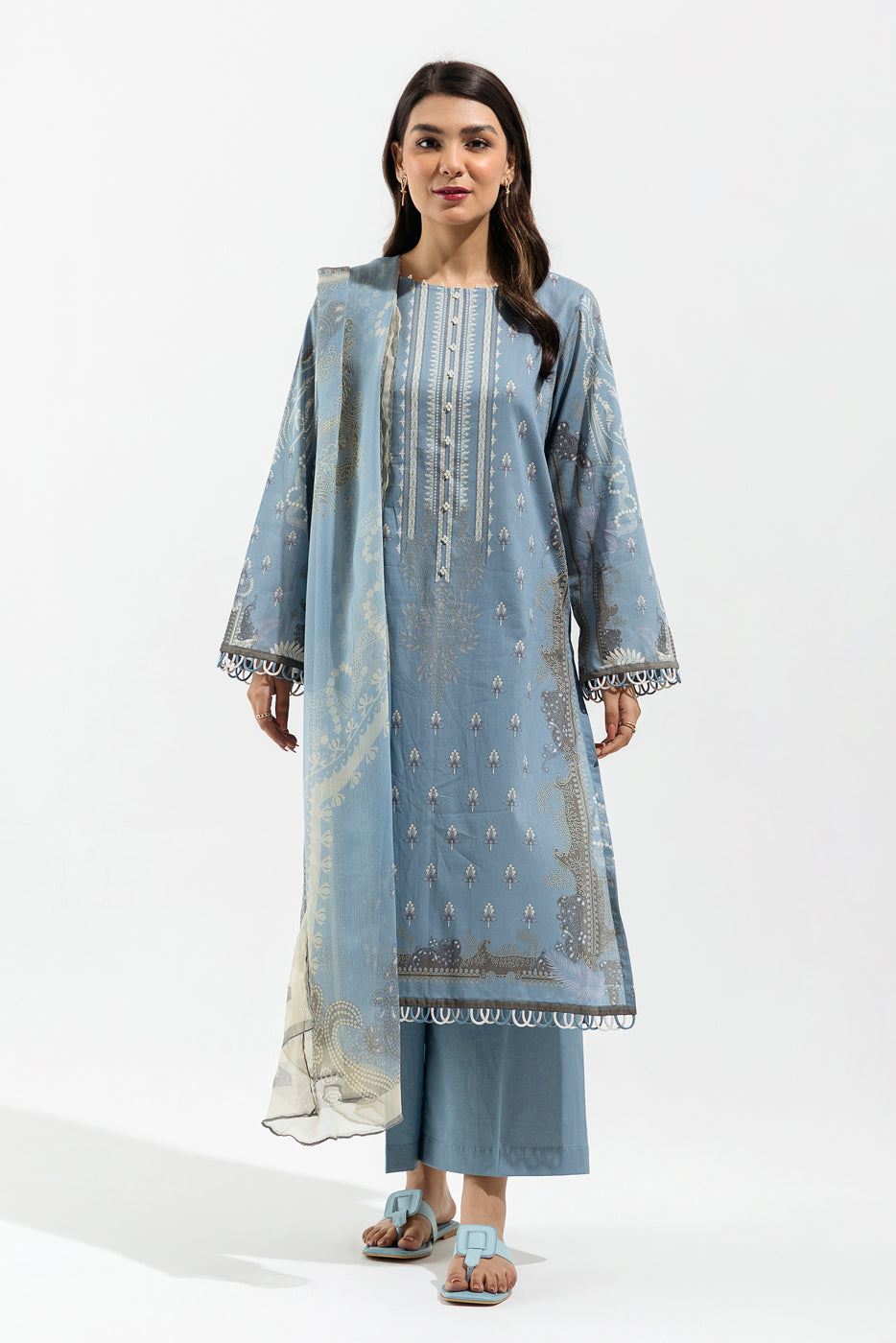 2 PIECE - PRINTED  LAWN SUIT - CERULEAN VERVE