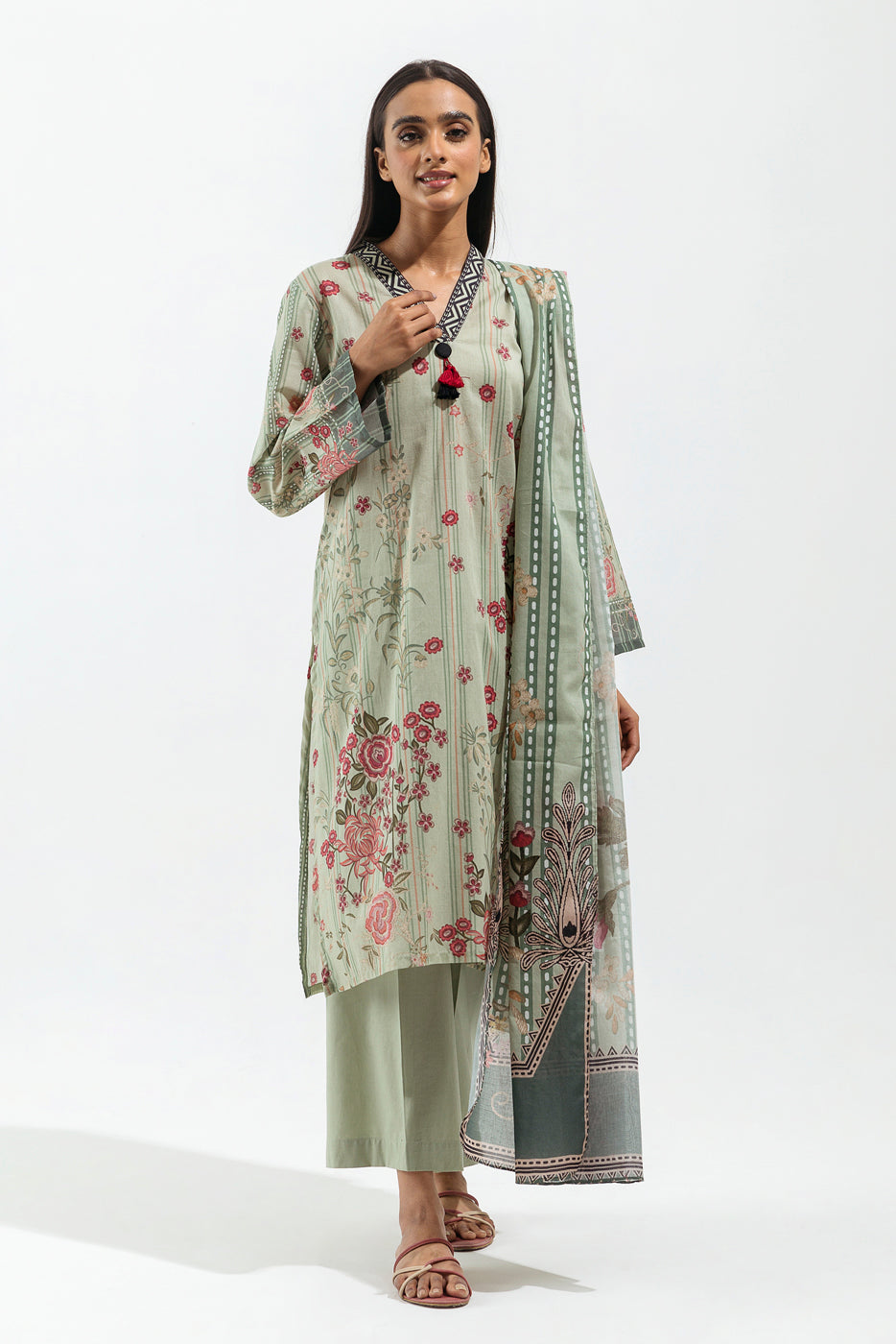 3 Piece - Printed Lawn Suit - Pistachio Grace