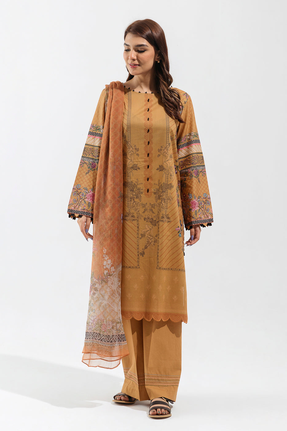 3 Piece - Printed Lawn Suit - Mustard Dream