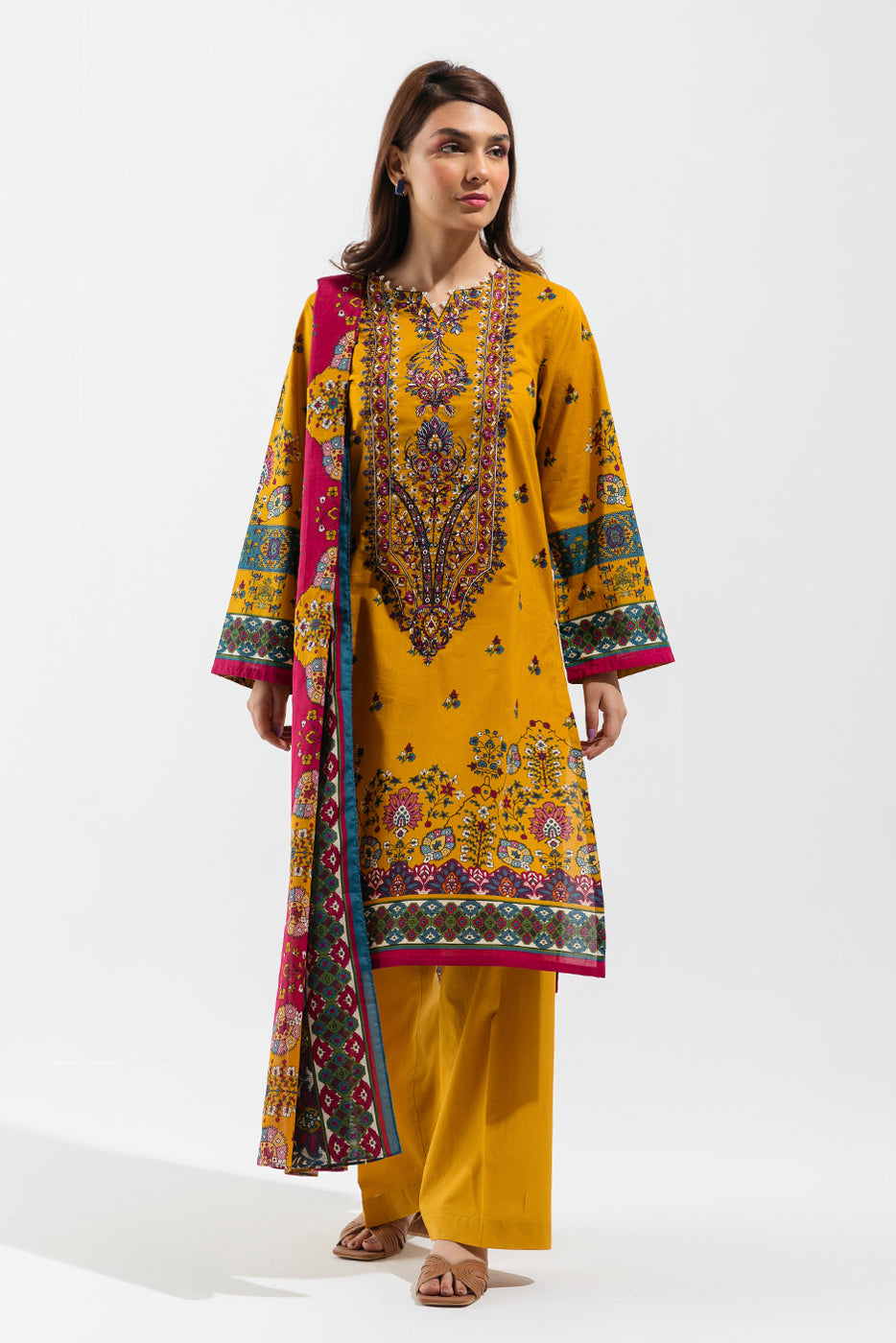 3 Piece - Embroidered Lawn Suit - Canary Wilt