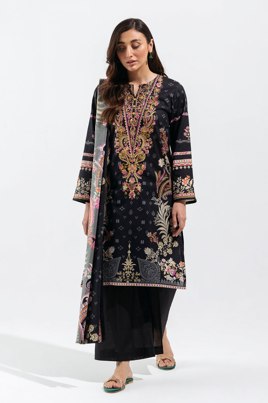 3 Piece - Printed Lawn Suit - Onyx Wilt