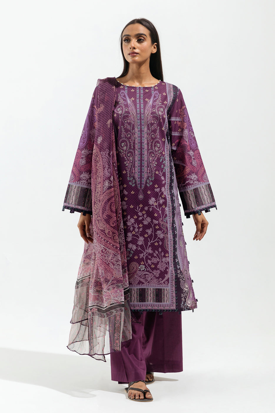 3 Piece - Printed Lawn Suit - Heather Wilt (Unstitched)