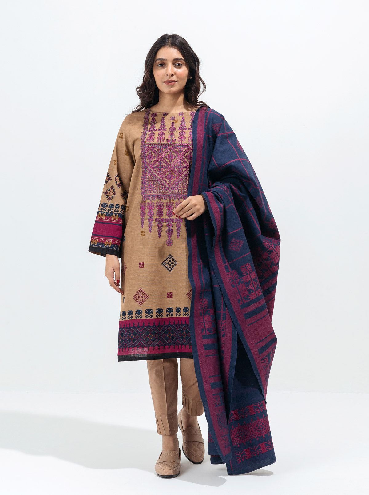 Vintage Jewel-Printed With Shawl-3P