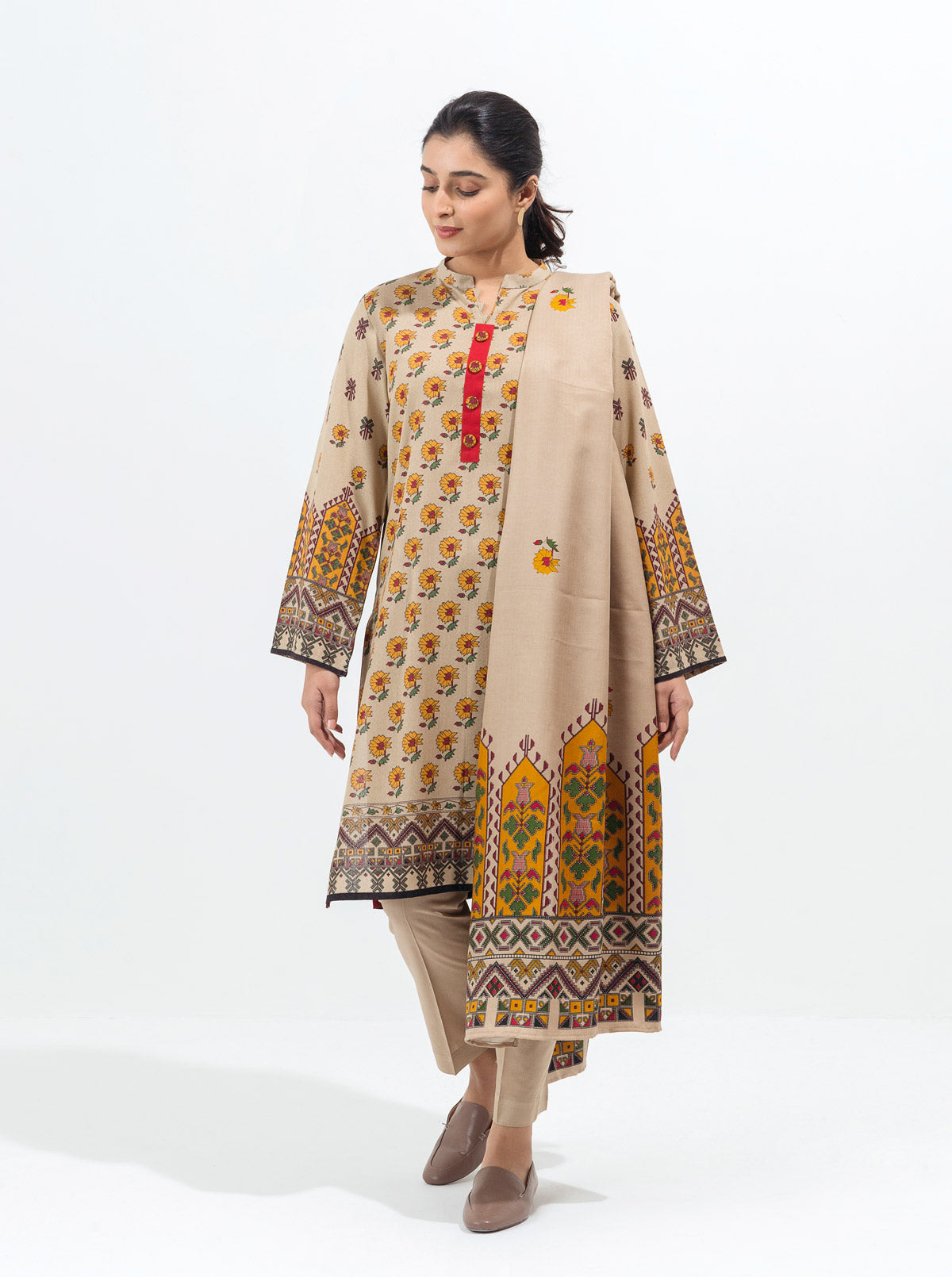 Ivory Mist-Printed With Shawl-2P