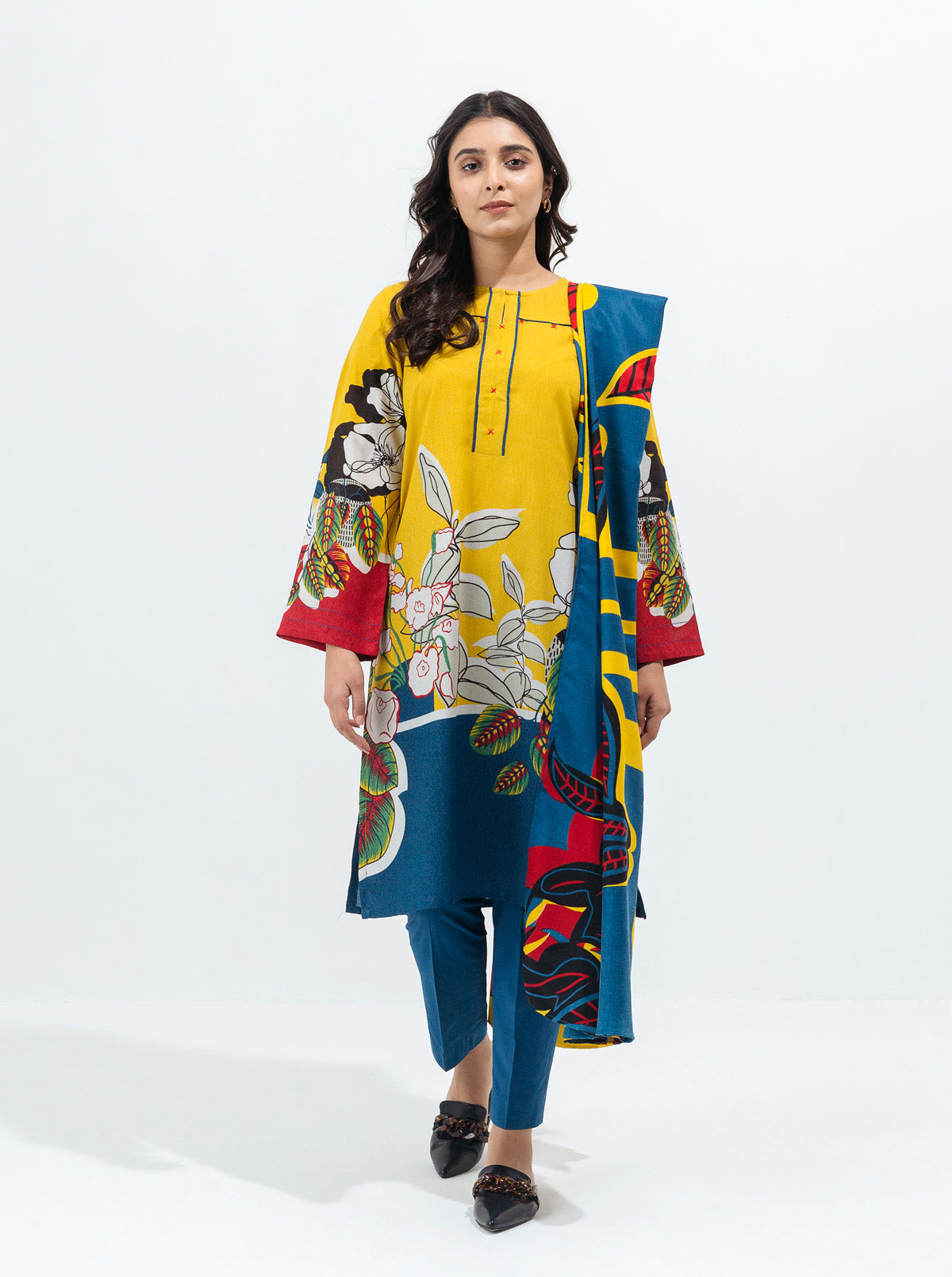 Pop Tropical-Printed With Shawl-3P (Unstitched)