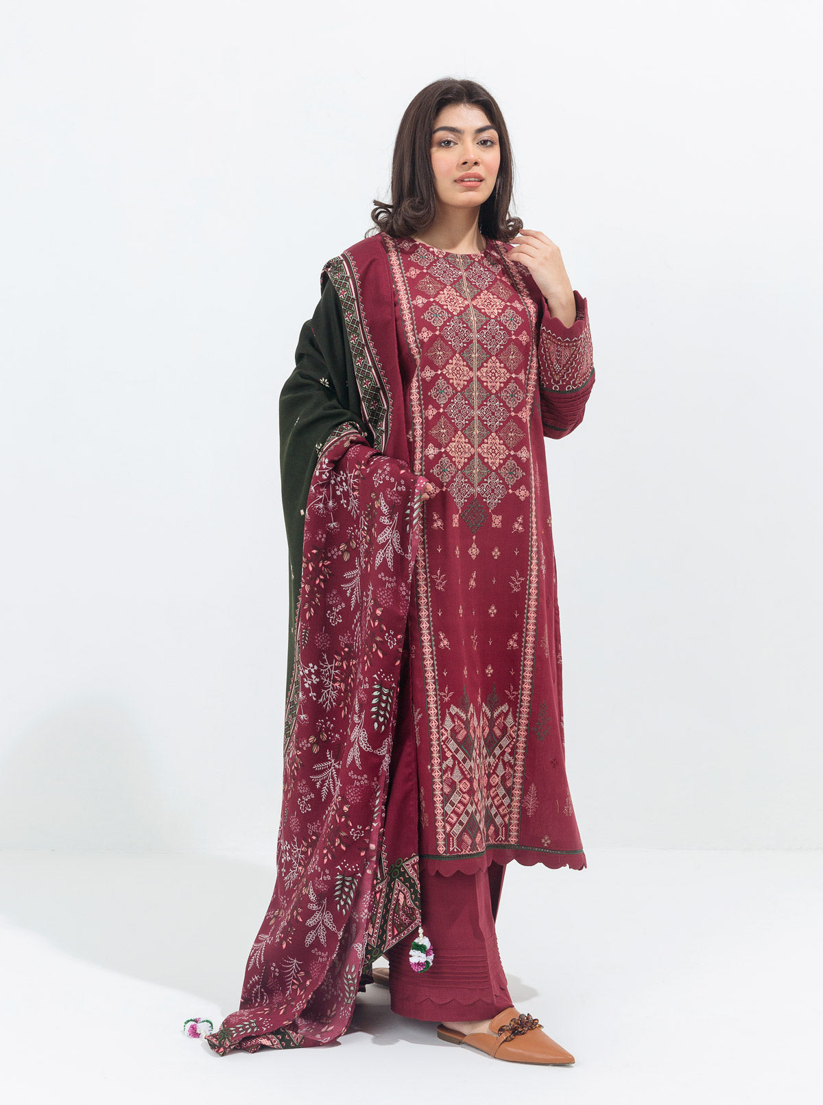 Oriental Fusion-Embroidered With Shawl-2P (Unstitched)