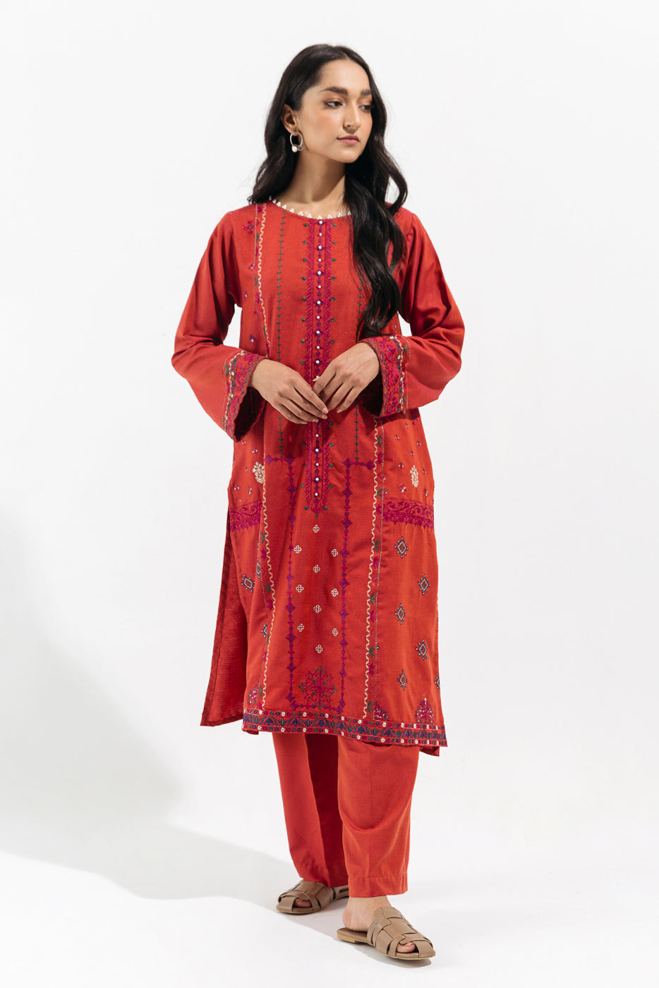 1 Piece - Embroidered Herringbone Shirt - Berry Voyage