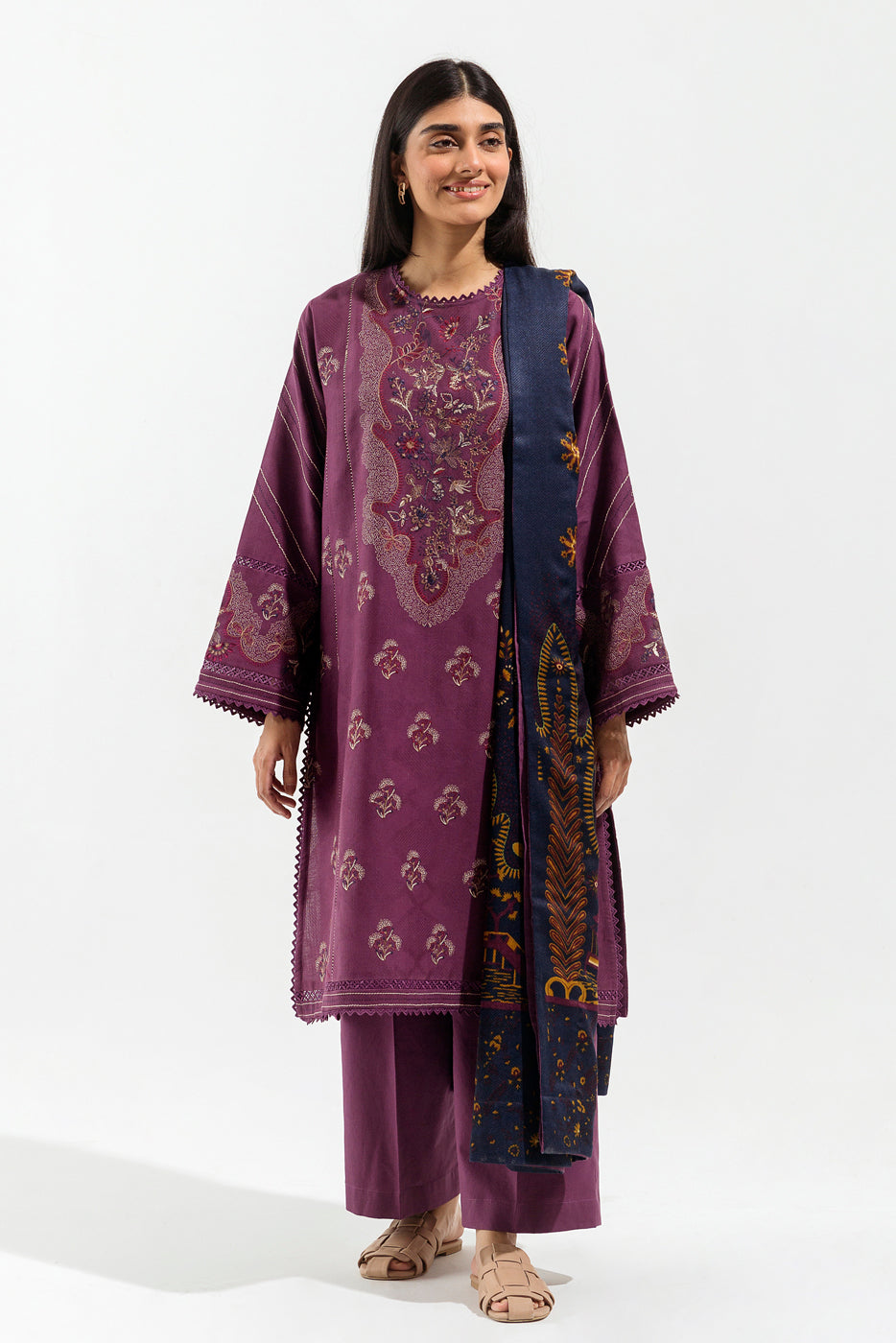 3 Piece - Embroidered Khaddar Suit - Boho Chintz (Unstitched)