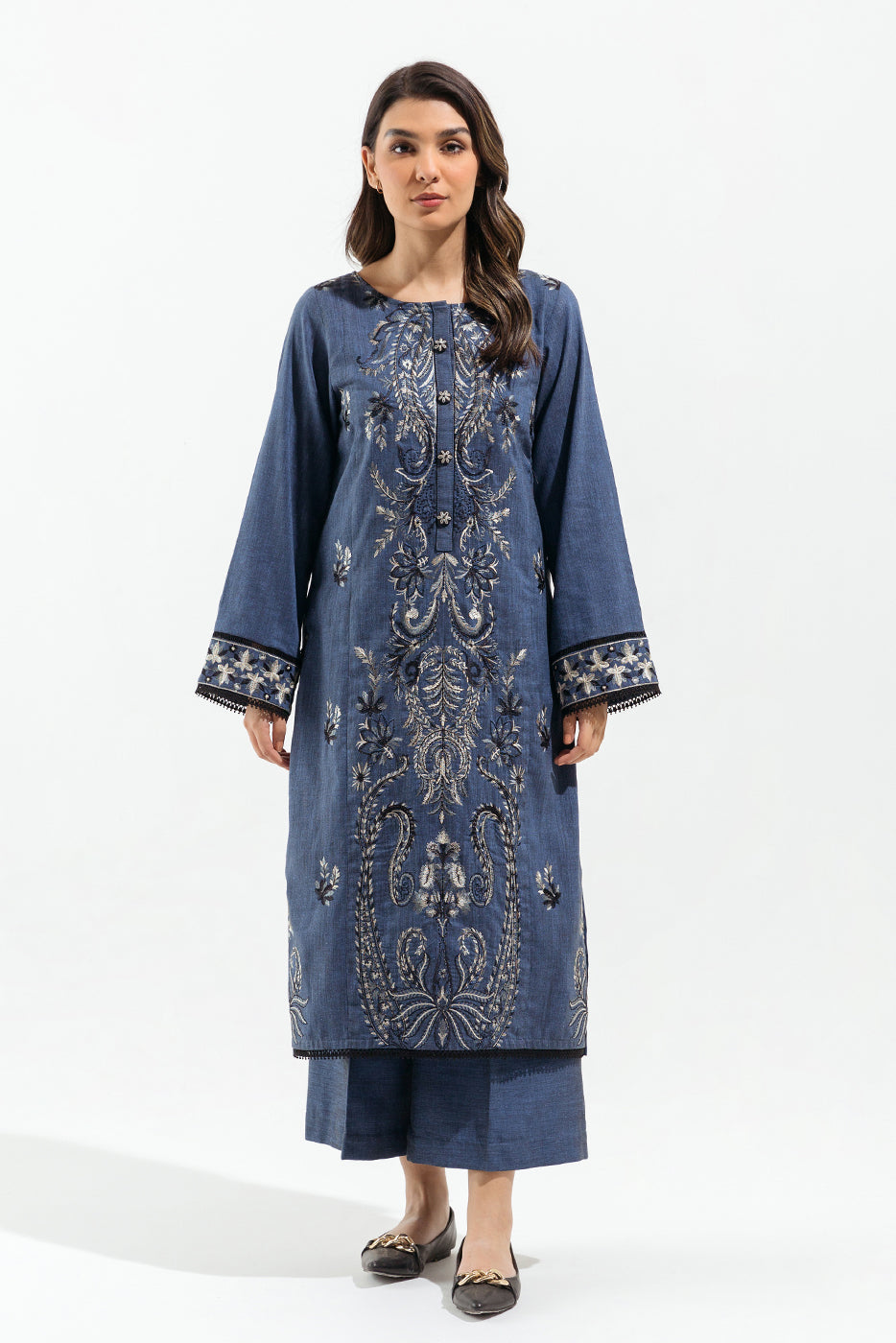 2 Piece - Embroidered Khaddar Suit - Aegean Aura