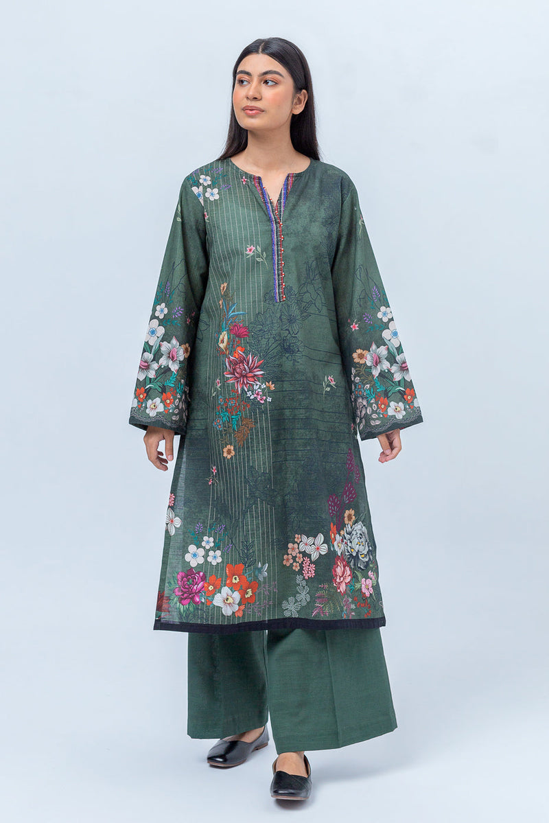 1 Piece - Printed Khaddar Shirt - Smoke Pine (Unstitched)