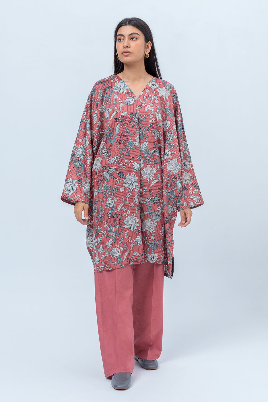 2 Piece - Printed Cotton Satin Suit - Rosette Garden (Unstitched)