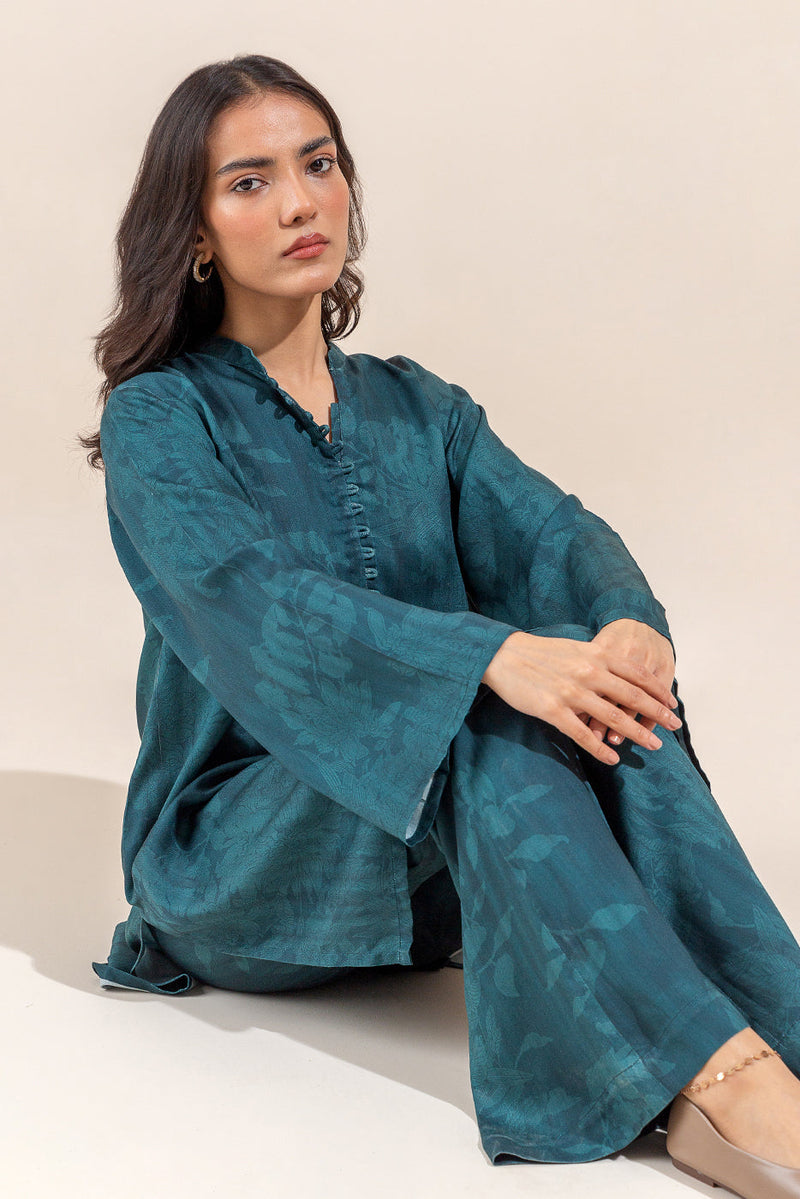 2 Piece - Printed Linen Suit - Frosty Jade (Unstitched)
