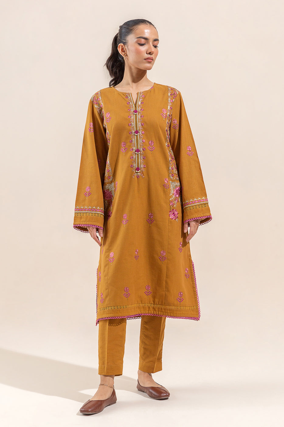 2 Piece - Embroidered Khaddar Suit - Glazing Aura