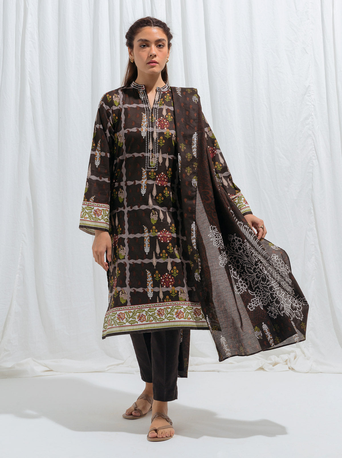 Ethnic Grid-Printed-3P (Unstitched)