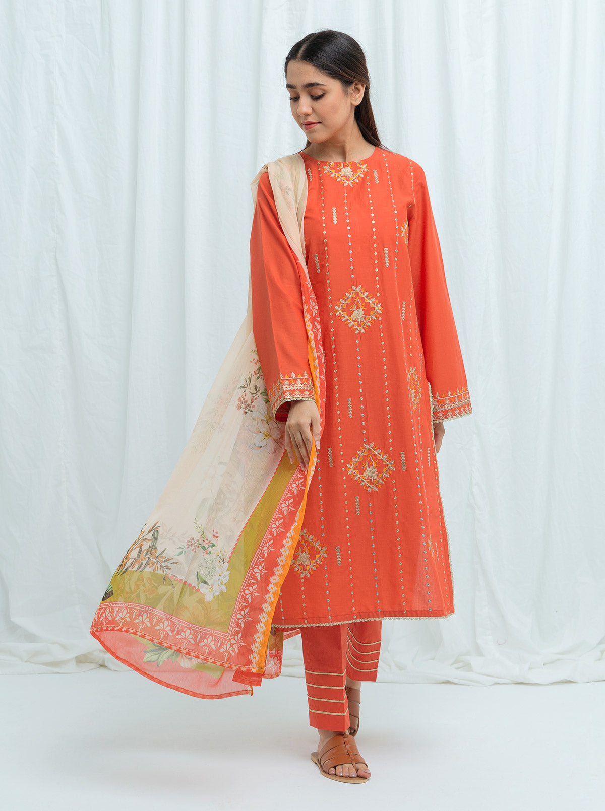 Radiant Orange-Embroidered-3P
