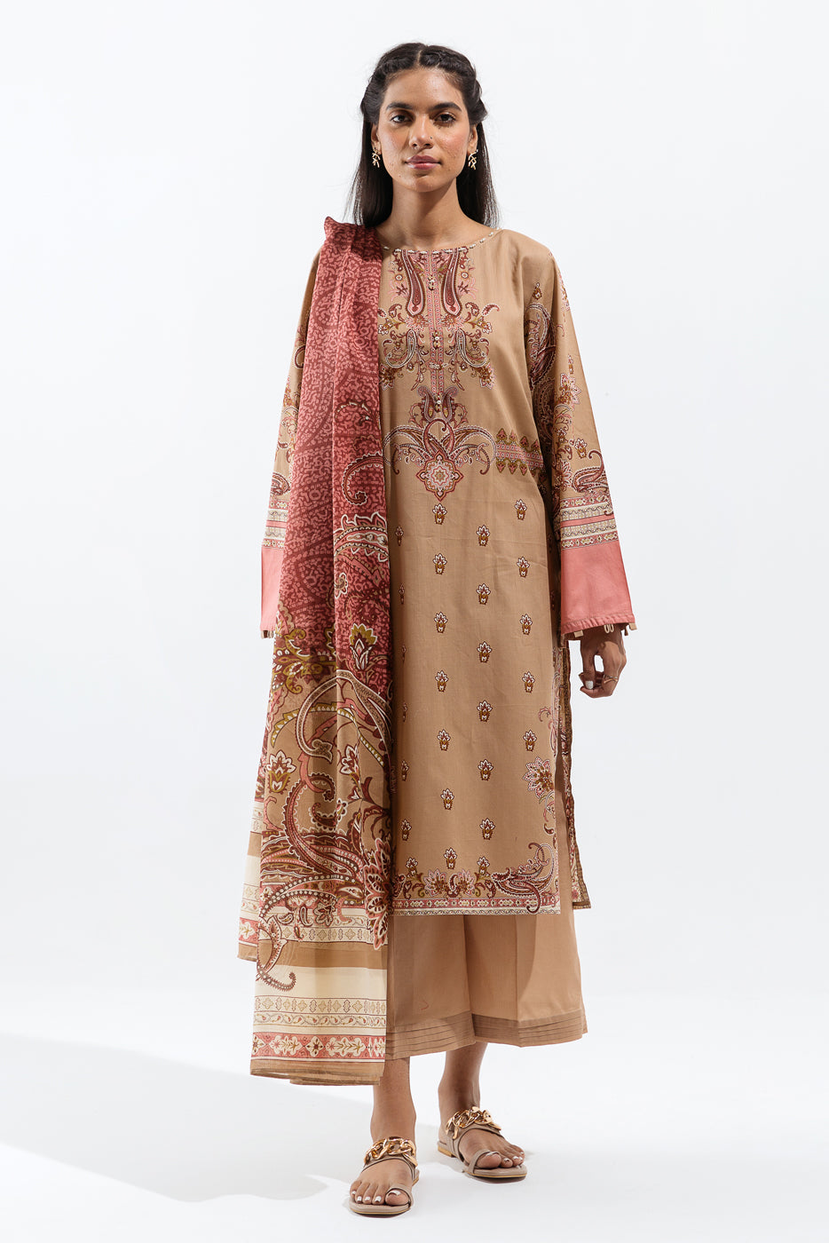 Beige Pearl-Printed-3P (Unstitched)