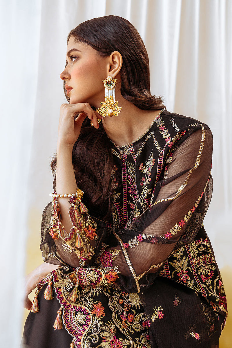 4 Piece Embroidered Organza Net Suit-Noir Elegance (Unstitched)