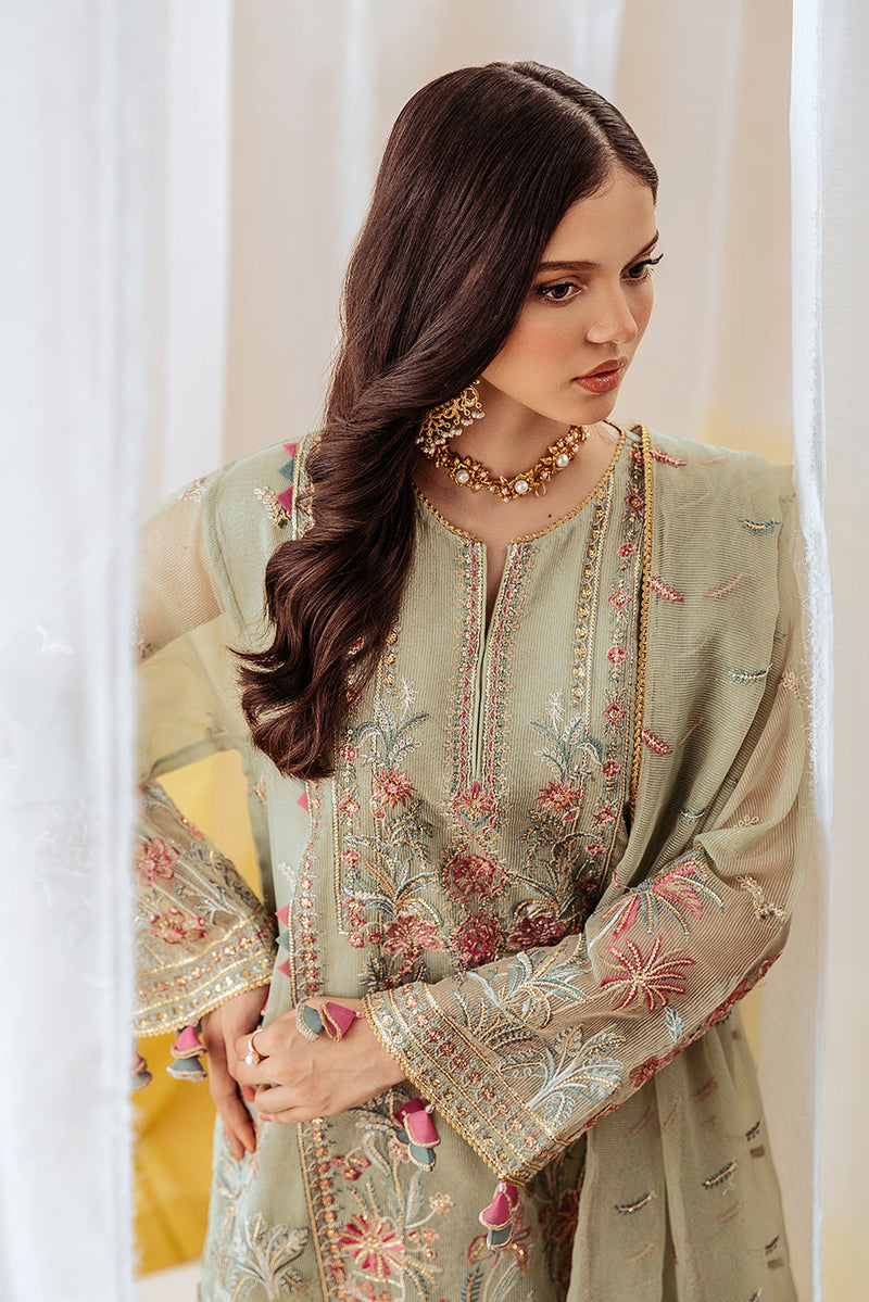 4 Piece Embroidered Organza Net Suit-Garland Glow (Unstitched)