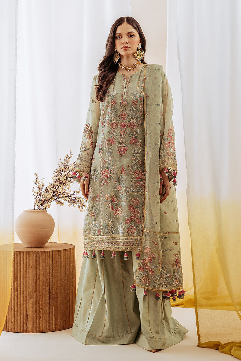 4 Piece Embroidered Organza Net Suit-Garland Glow (Unstitched)