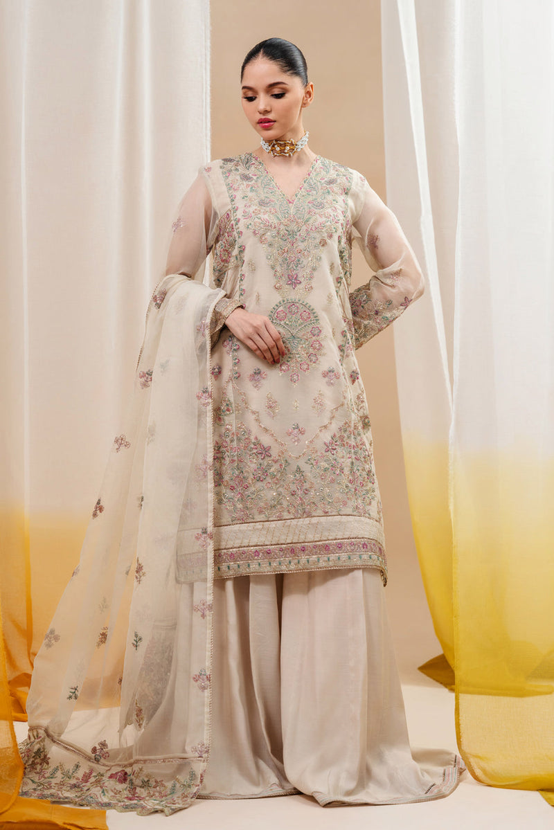 4 Piece Embroidered Organza Suit-Summer Dew (Unstitched)
