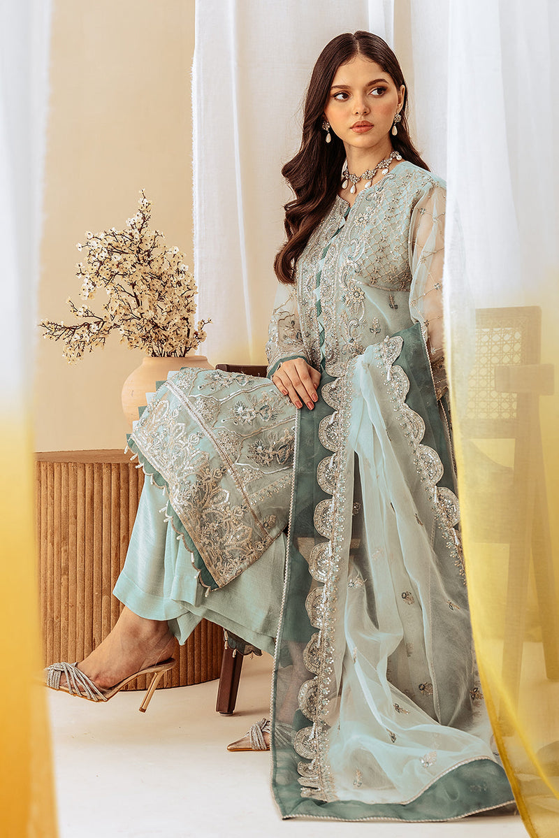 4 Piece Embroidered Organza Suit-Mint Spring (Unstitched)