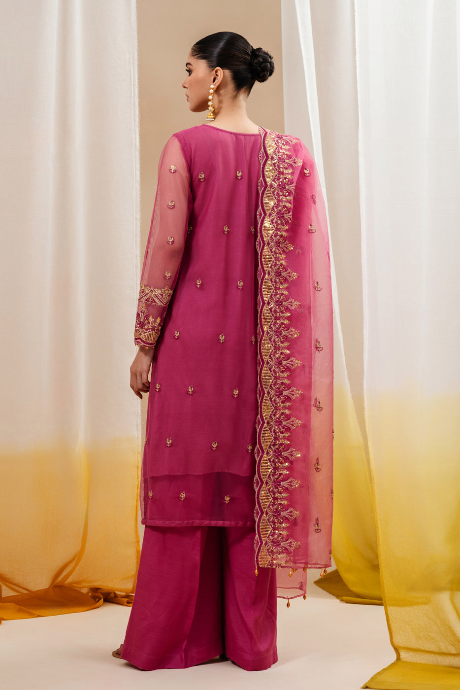 4 Piece Embroidered Organza Net Suit-Fuchsia Fantasy (Unstitched)