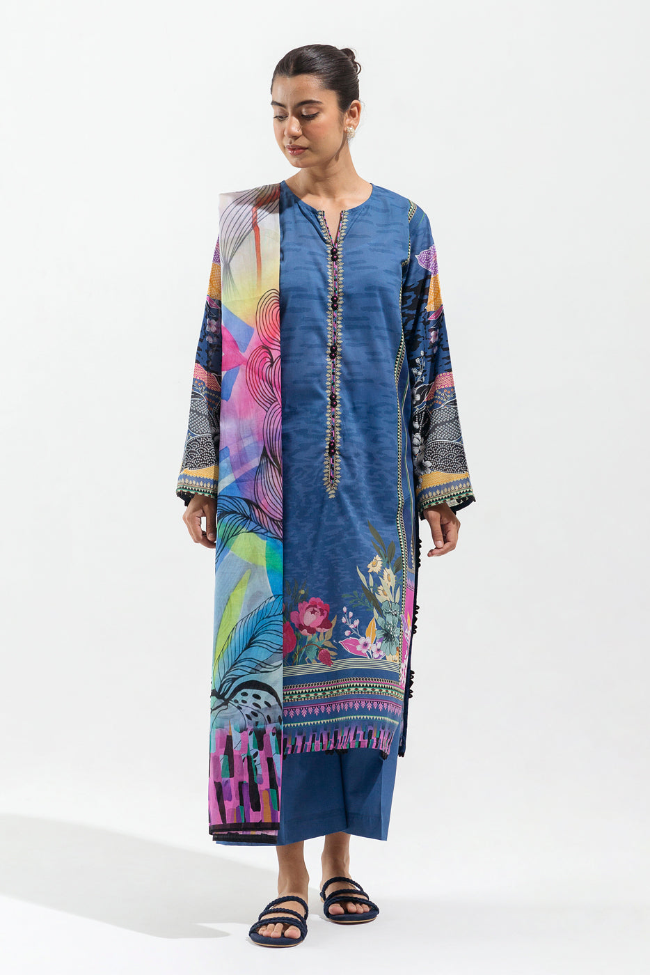 3 Piece - Printed Lawn Suit - Midnight Orchid