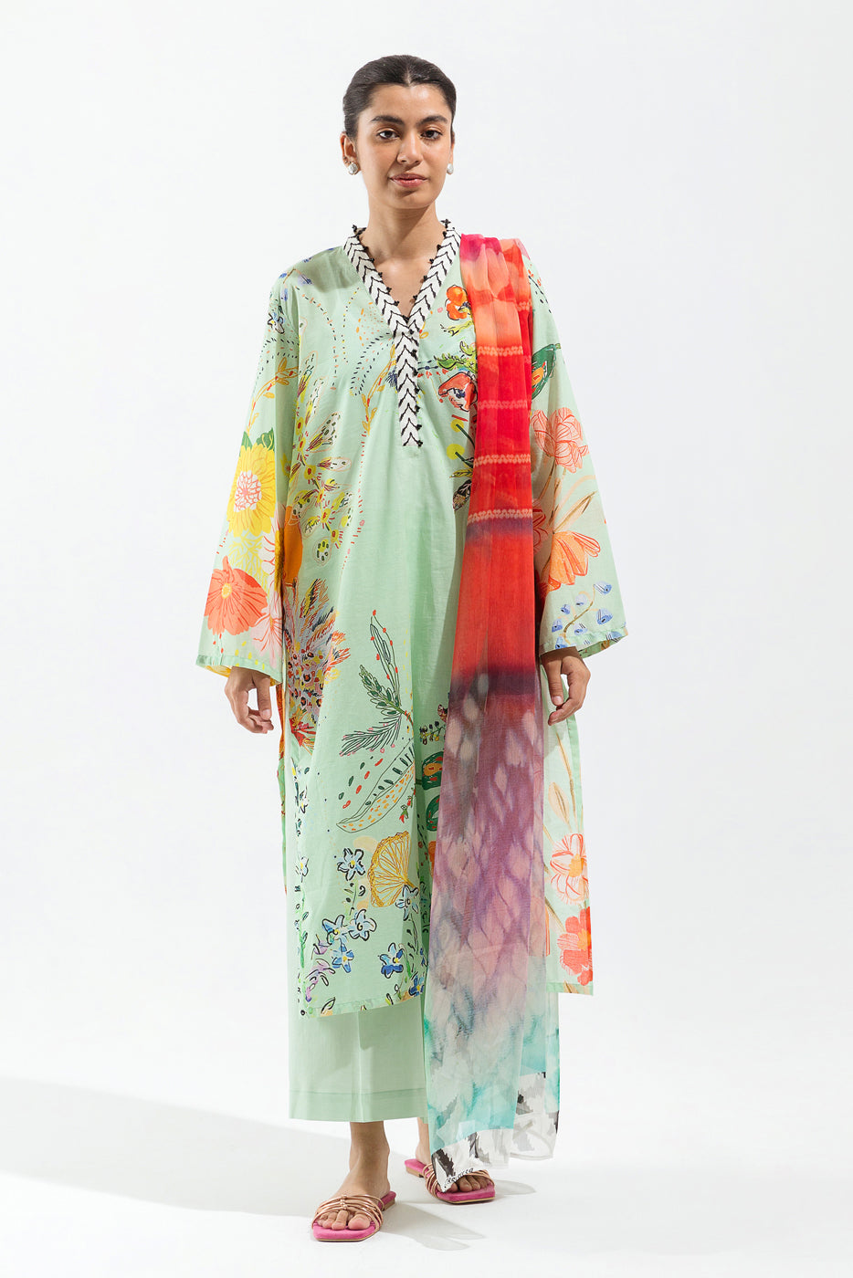 3 Piece - Printed Lawn Suit - Mint Voyage
