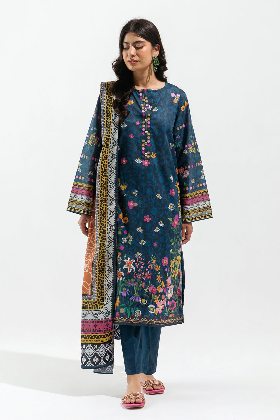 3 Piece - Printed Lawn Suit - Vivid Orchid